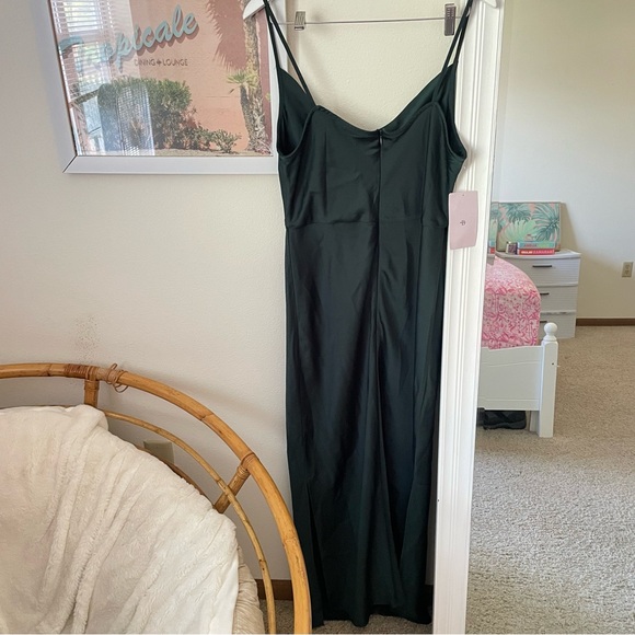 Anthropologie BHLDN Cali Satin Charmeuse Midi Dress in Dark Emerald Green 12 New - Picture 5 of 5